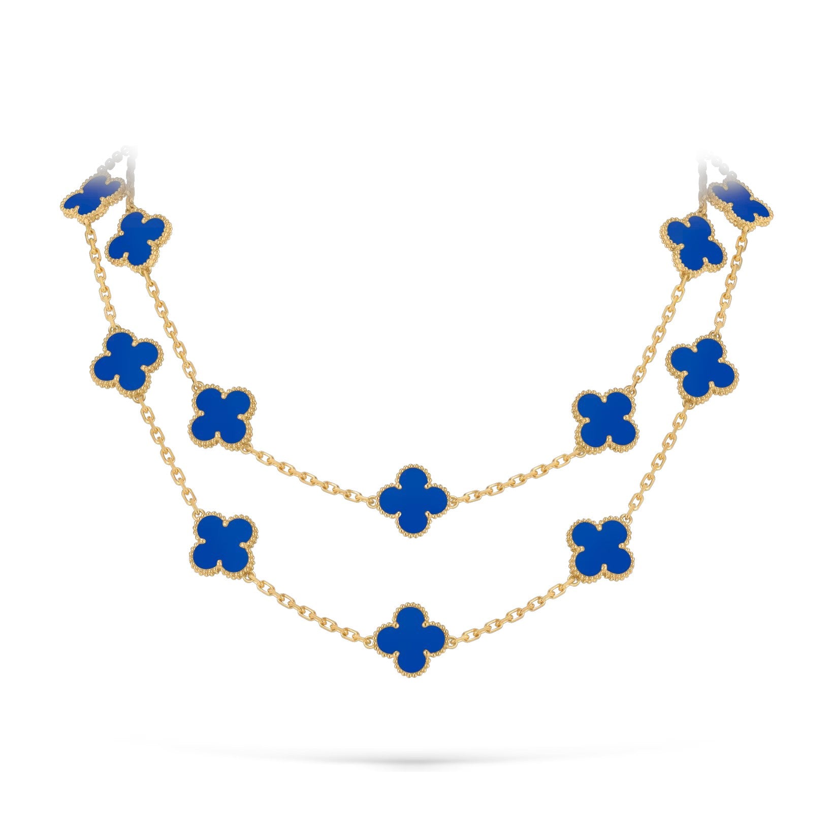 Classic 20-Motif Lucky Clover Long Necklace - 20-Flower Statement Chain Gold Collection