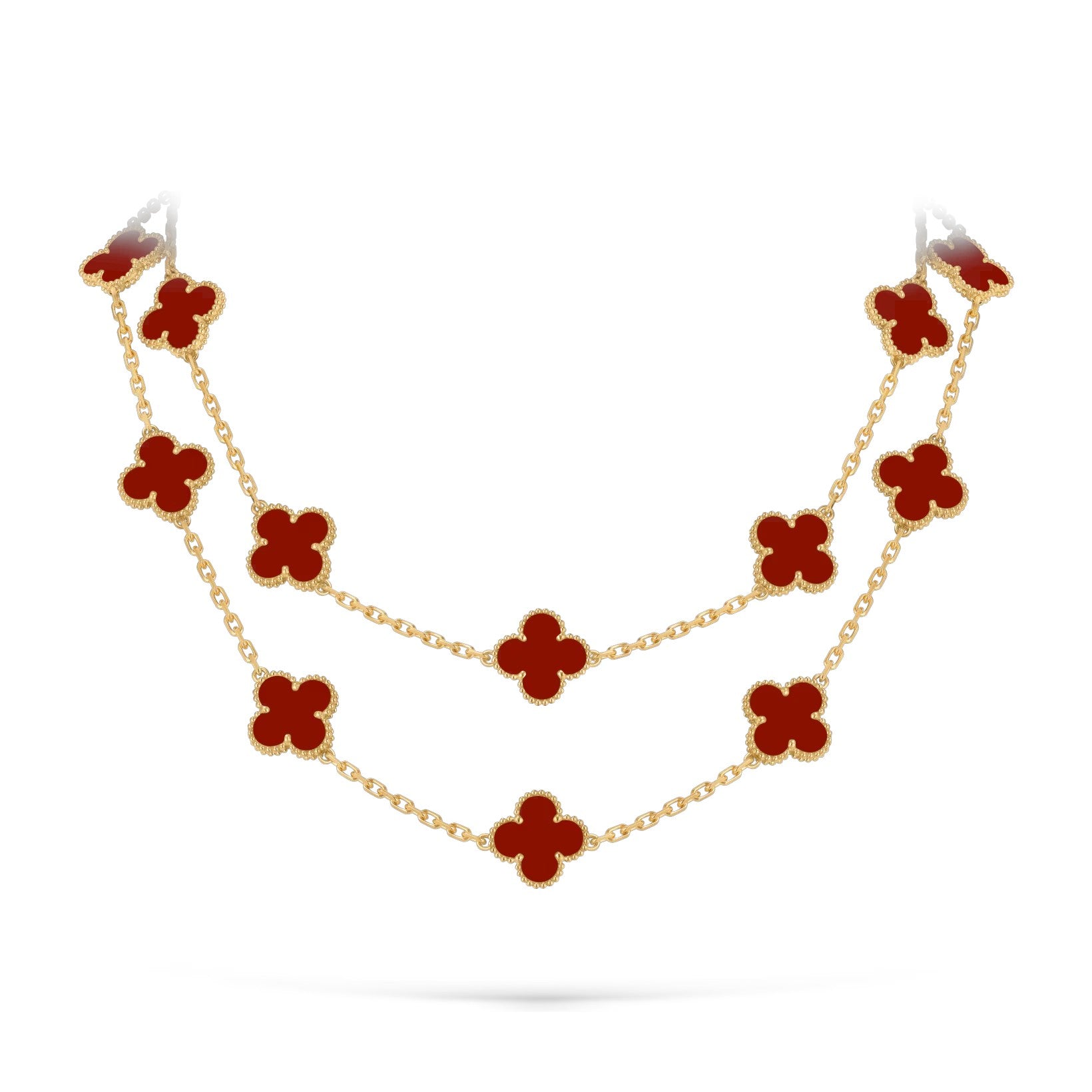 Classic 20-Motif Lucky Clover Long Necklace - 20-Flower Statement Chain Gold Collection