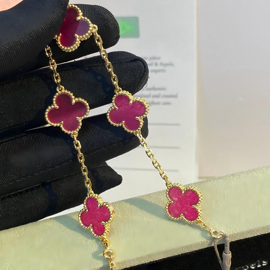 NEW CLOVER 5 MOTIFS PINK ENAMEL BRACELET