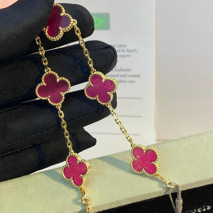 NEW CLOVER 5 MOTIFS PINK ENAMEL BRACELET
