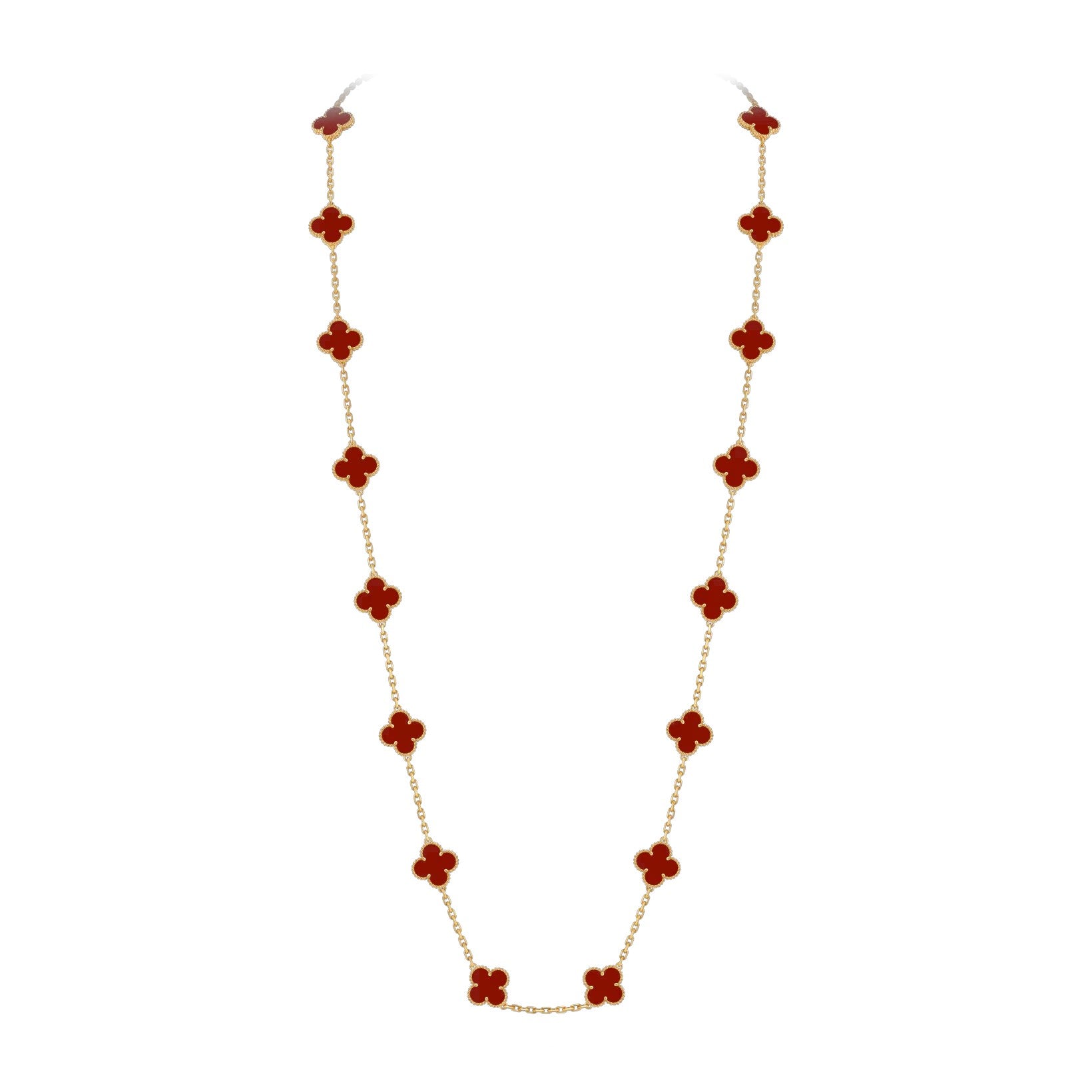 Classic 20-Motif Lucky Clover Long Necklace - 20-Flower Statement Chain Gold Collection