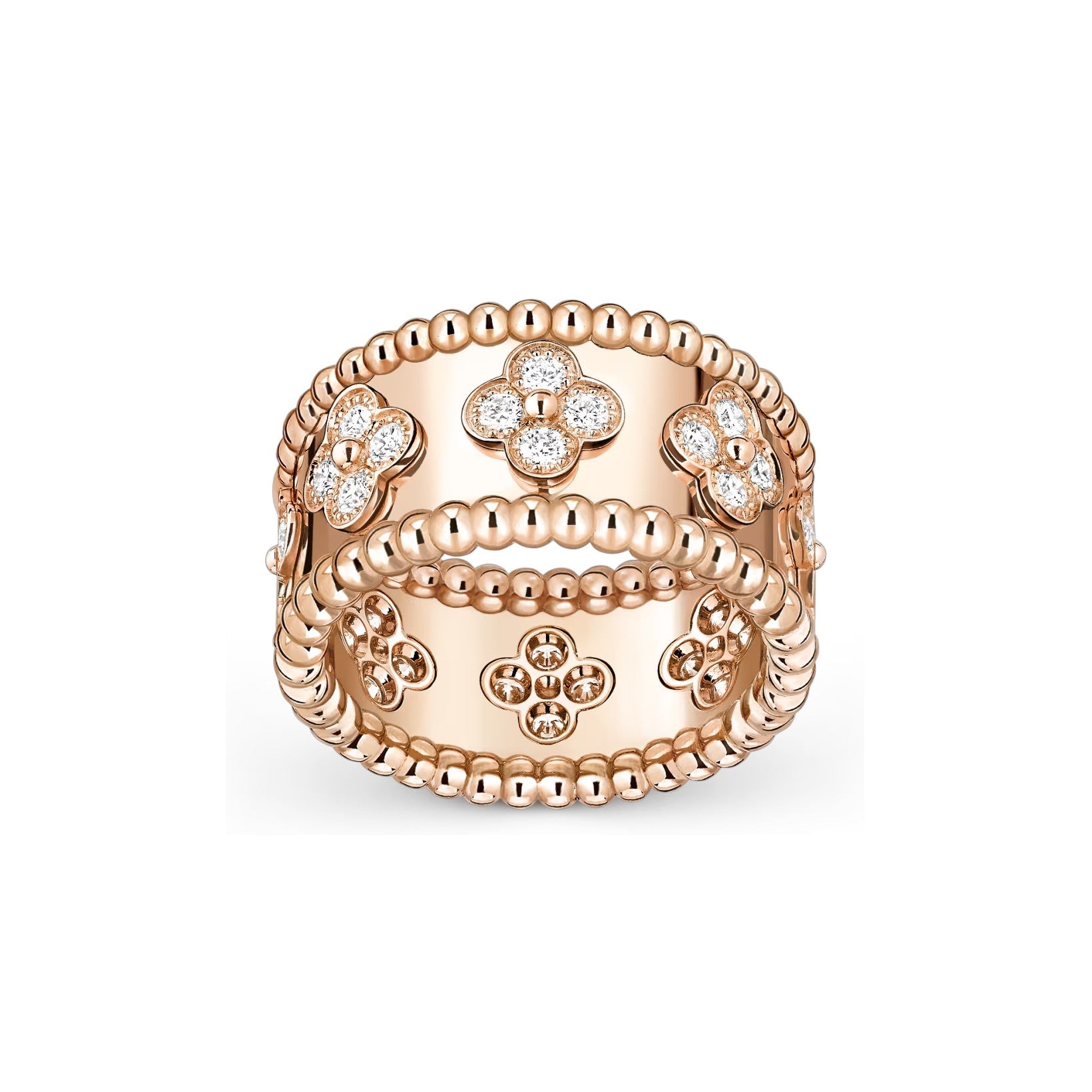 Kaleidoskop-Glanz Breiter Ring – Multi-Kleeblatt Diamant-Pavé Statement