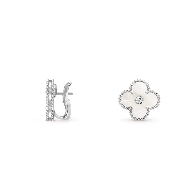 15mm Clover Flower Stud Earrings - Signature Diamond-White Gold Collection