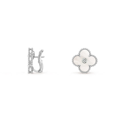 15mm Clover Flower Stud Earrings Diamond-White Gold Collection