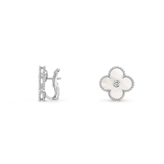 15mm Clover Flower Stud Earrings Diamond-White Gold Collection