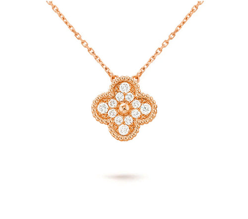 15mm Clover Flower Diamond Pendant Necklace - Natural Gemstone Signature Collection
