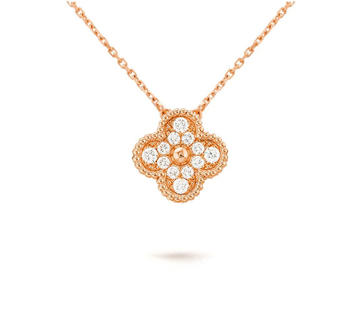 15mm Clover Flower Pendant Necklace - Natural Gemstone Signature Collection