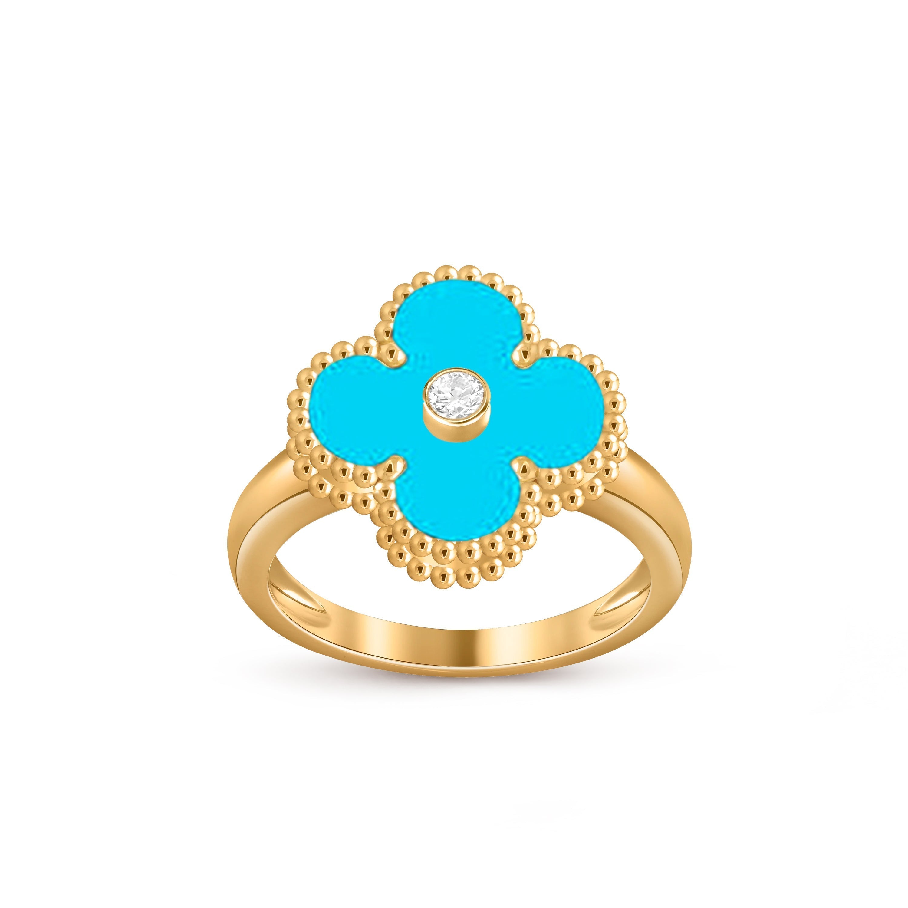 Kleeblatt-Ring mit Diamantakzenten aus Gold – Luxuriöse Edelsteinkollektion