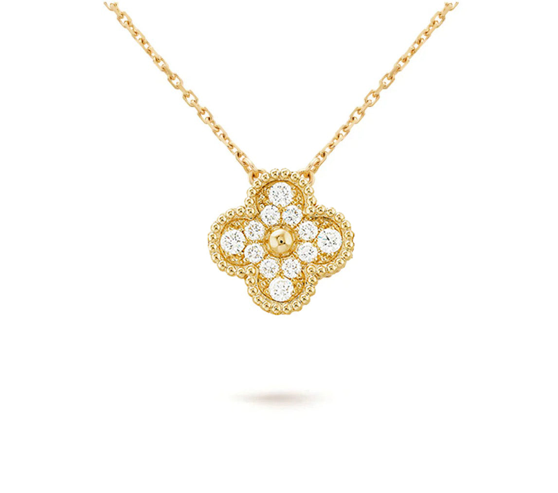 15mm Clover Flower Pendant Necklace - Natural Gemstone Signature Collection