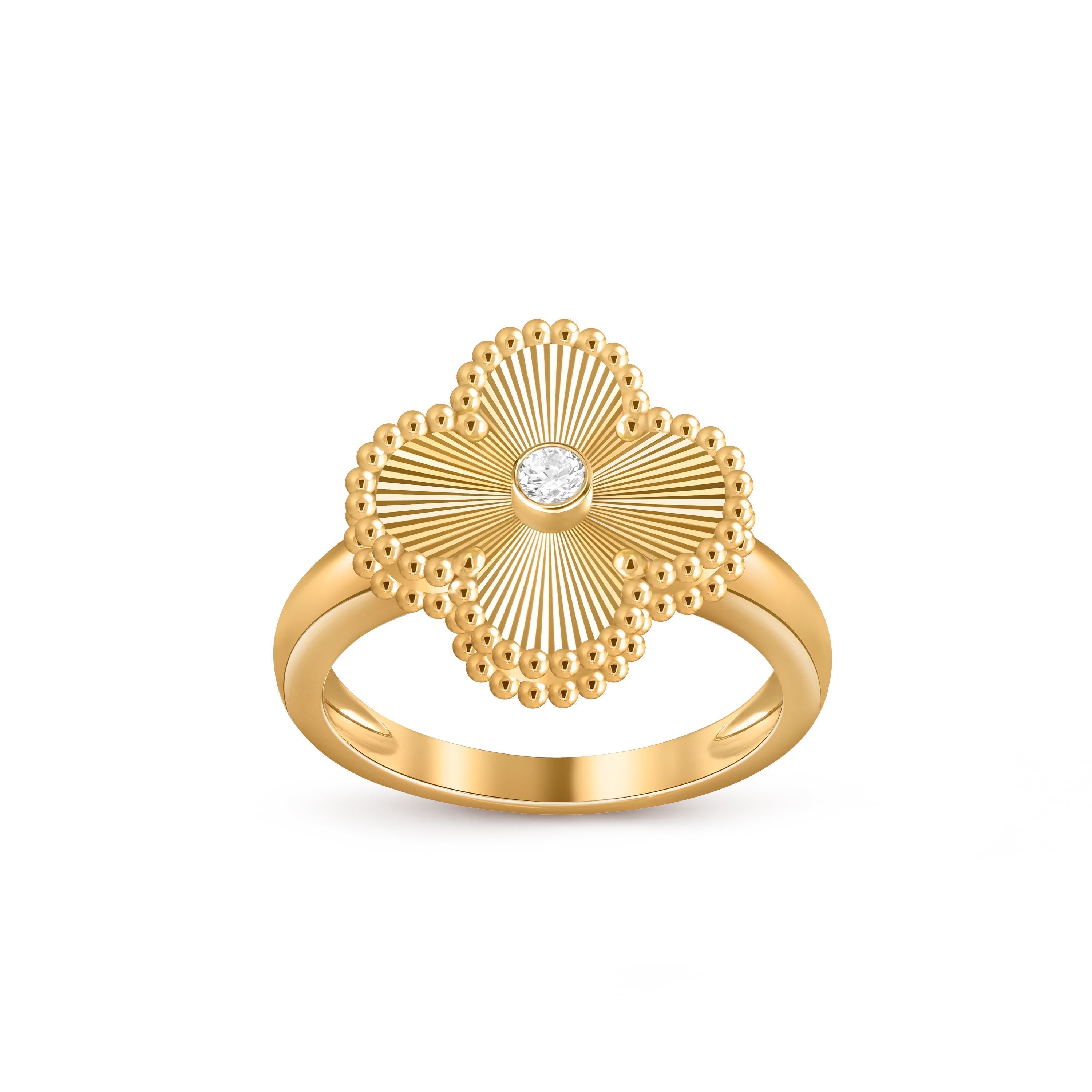 Kleeblatt-Ring mit Diamantakzenten aus Gold – Luxuriöse Edelsteinkollektion