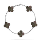 Glücks-Armband mit 5-Motiv-Kleeblatt und Perlmutt – Naturfarbenes graues Perlmutt