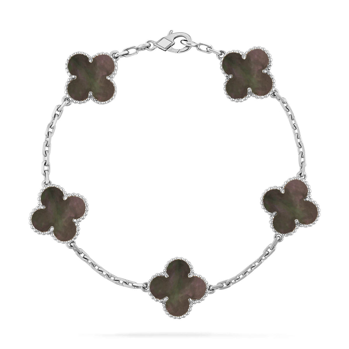 Lucky 5-Motif Clover Serenity Bracelet - Natural Grey Mother of Pearl