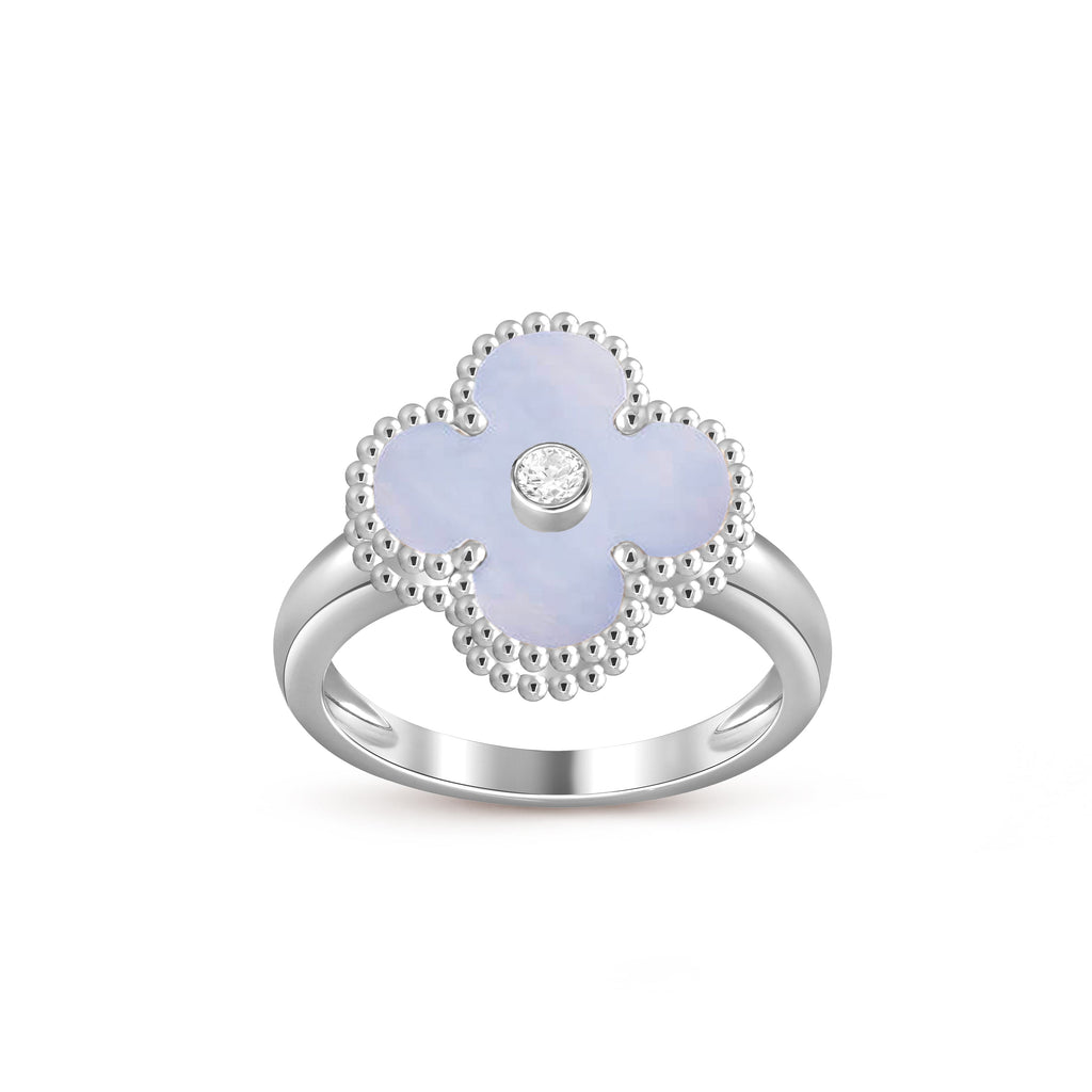Lucky Clover Diamond-Accent White Gold Ring - Luxury Gemstone Collection