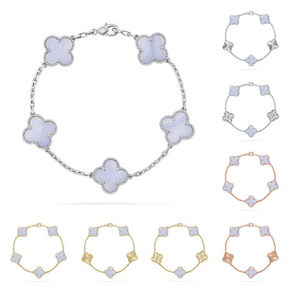 Armband Lucky Clover mit 5 Motiven – Kollektion aus violettem Chalcedon