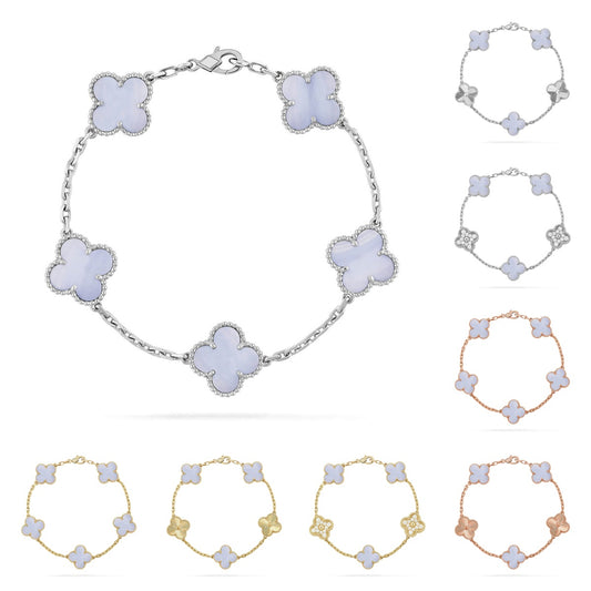 Lucky Clover 5-Motif Bracelet - Purple Chalcedony Collection