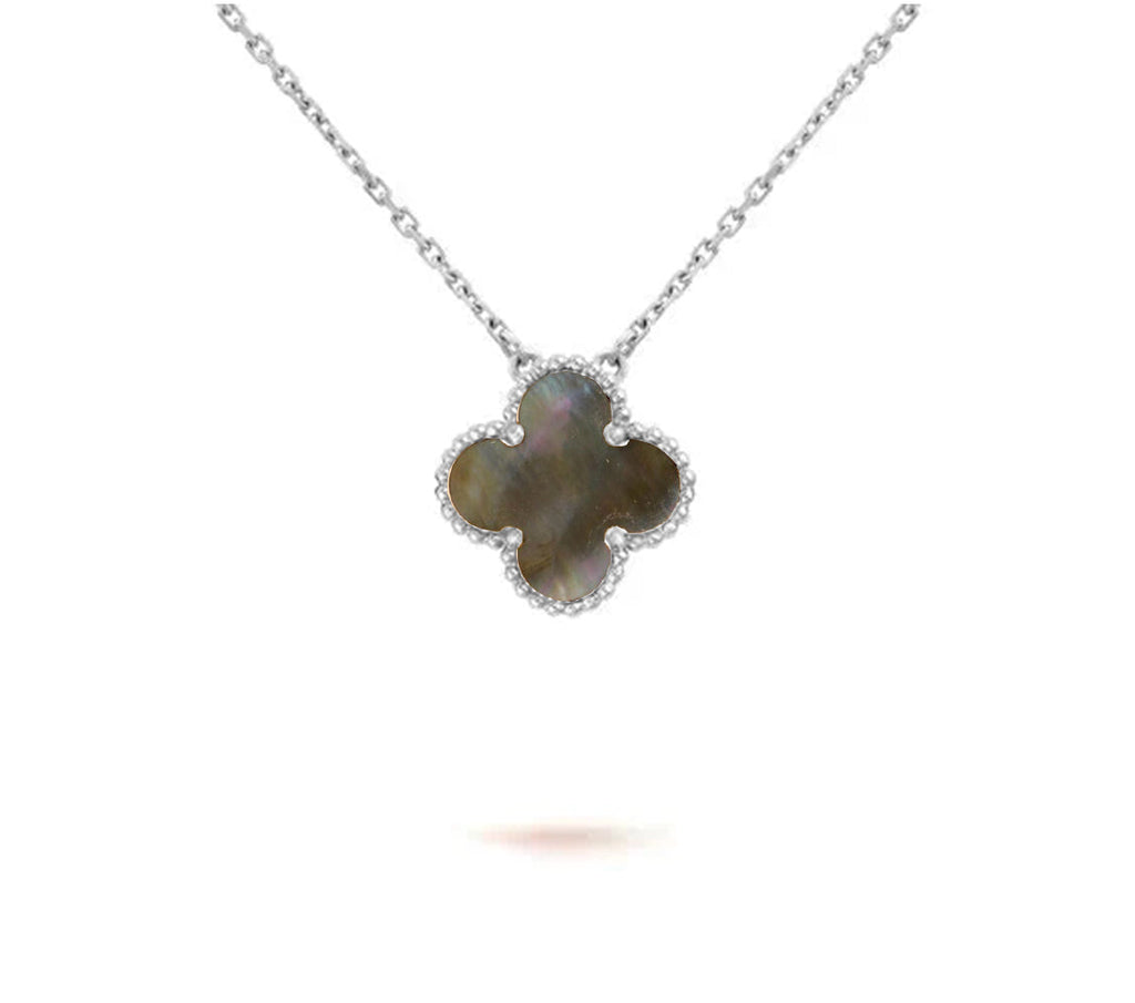 15mm Kleeblatt-Anhänger-Halskette – Signature Kollektion aus Naturstein und Weißgold