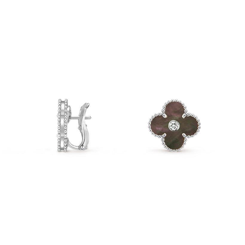 15mm Clover Flower Stud Earrings - Signature Diamond-White Gold Collection