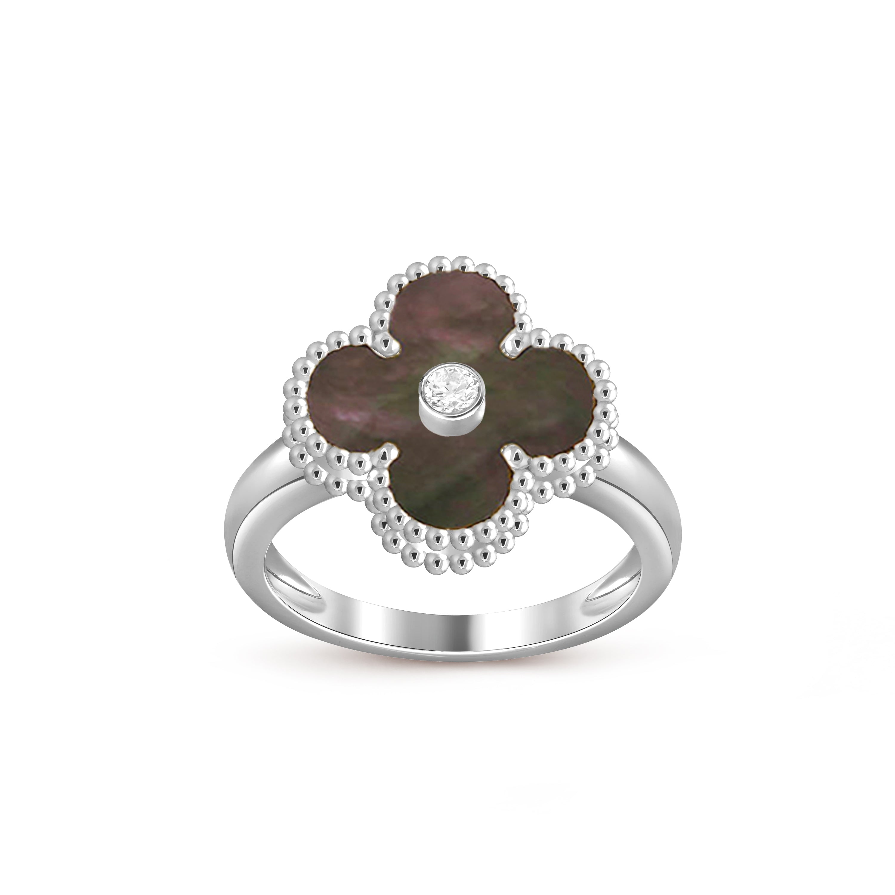 Glücks-Kleeblatt-Ring aus Weißgold mit Diamantakzent – Luxuriöse Edelsteinkollektion