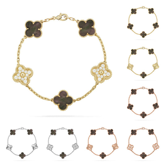 Armband Lucky Clover mit 5 Motiven – Kollektion aus grauer Perlmutt