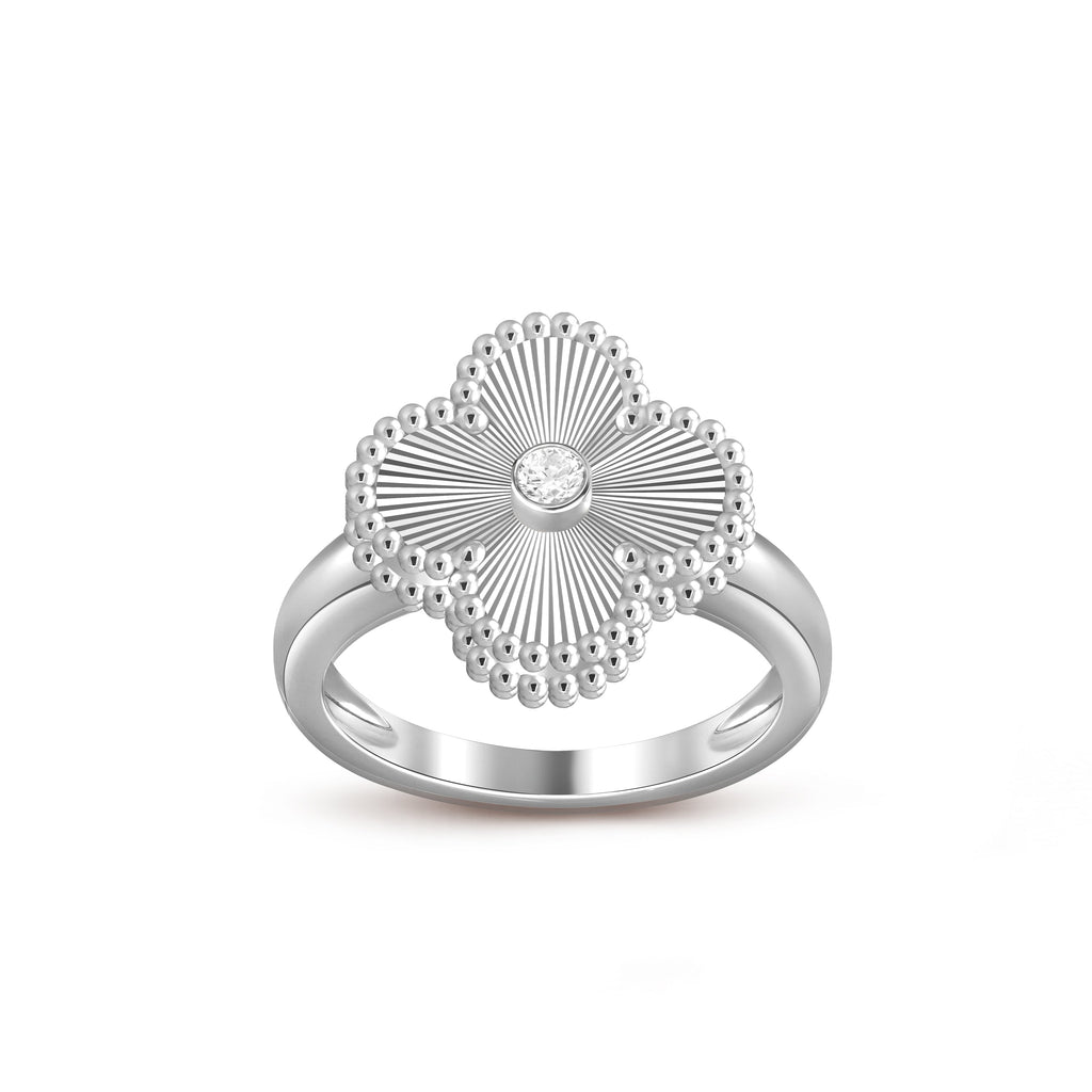 Lucky Clover Diamond-Accent White Gold Ring - Luxury Gemstone Collection