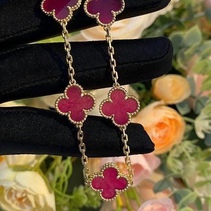 NEW CLOVER 5 MOTIFS PINK ENAMEL BRACELET