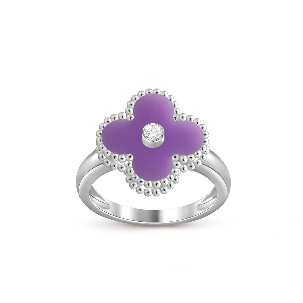 Lucky Clover Diamond-Accent White Gold Ring - Luxury Gemstone Collection