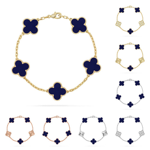 Lucky Clover Armband mit 5 Motiven - Lapislazuli Kollektion