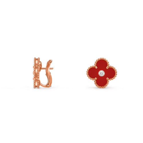 15mm Clover Flower Stud Earrings - Signature Diamond-Rose Gold Collection