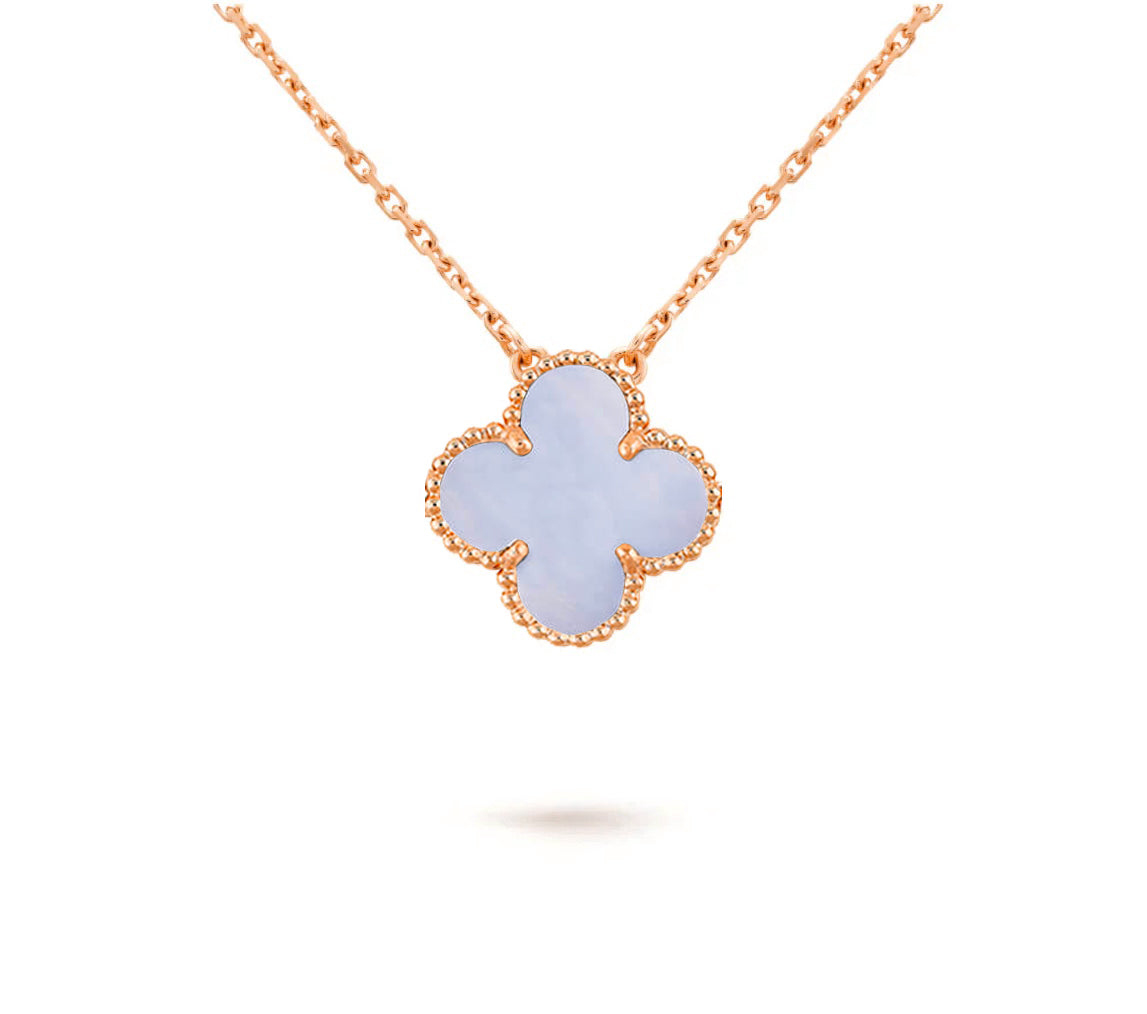 15mm Clover Flower Pendant Necklace - Natural Gemstone Signature Collection
