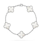 Glückliches 5-Motiv Kleeblattarmband - Natur Perlmutt