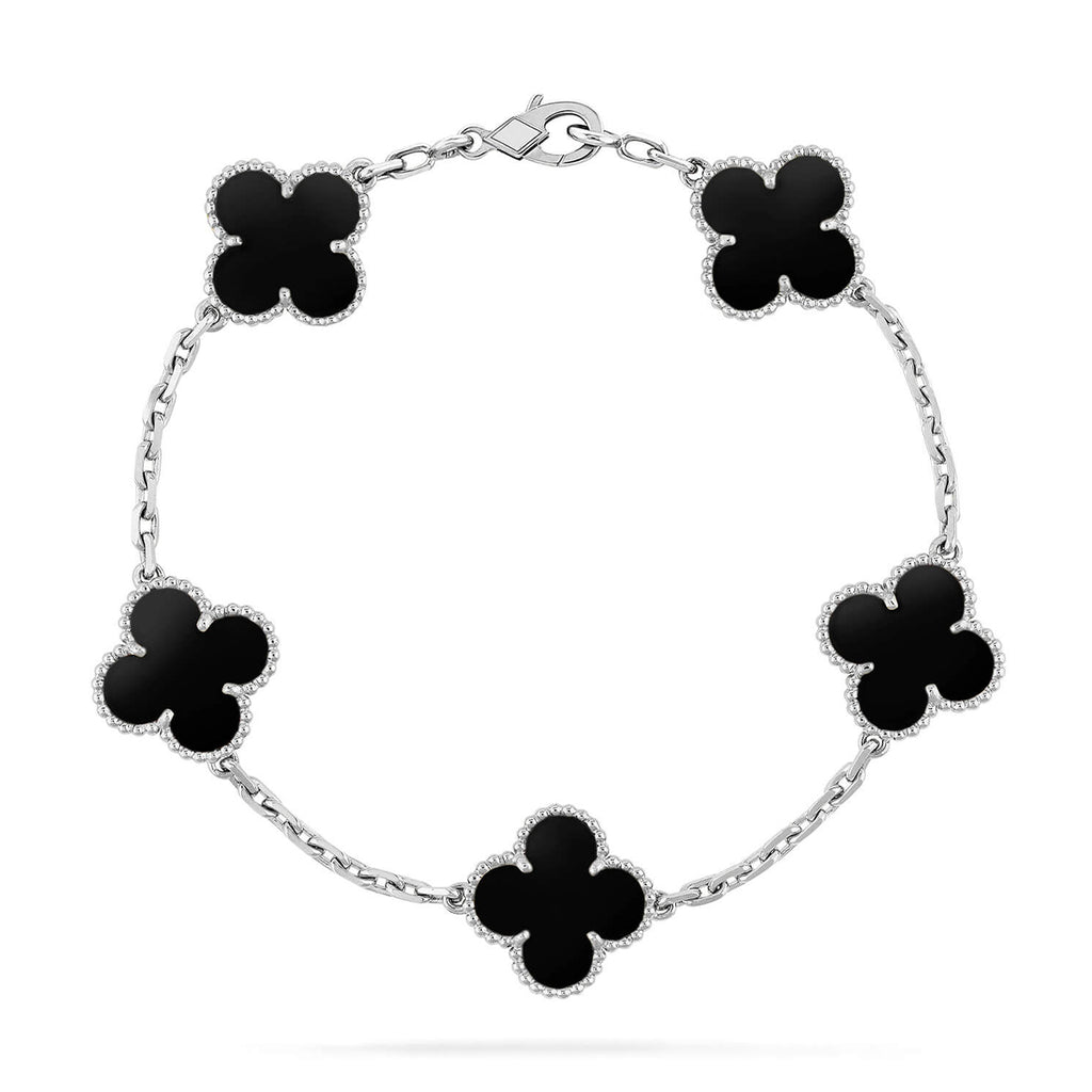 Lucky Clover 5-Motiv Armband – Black Onyx Kollektion
