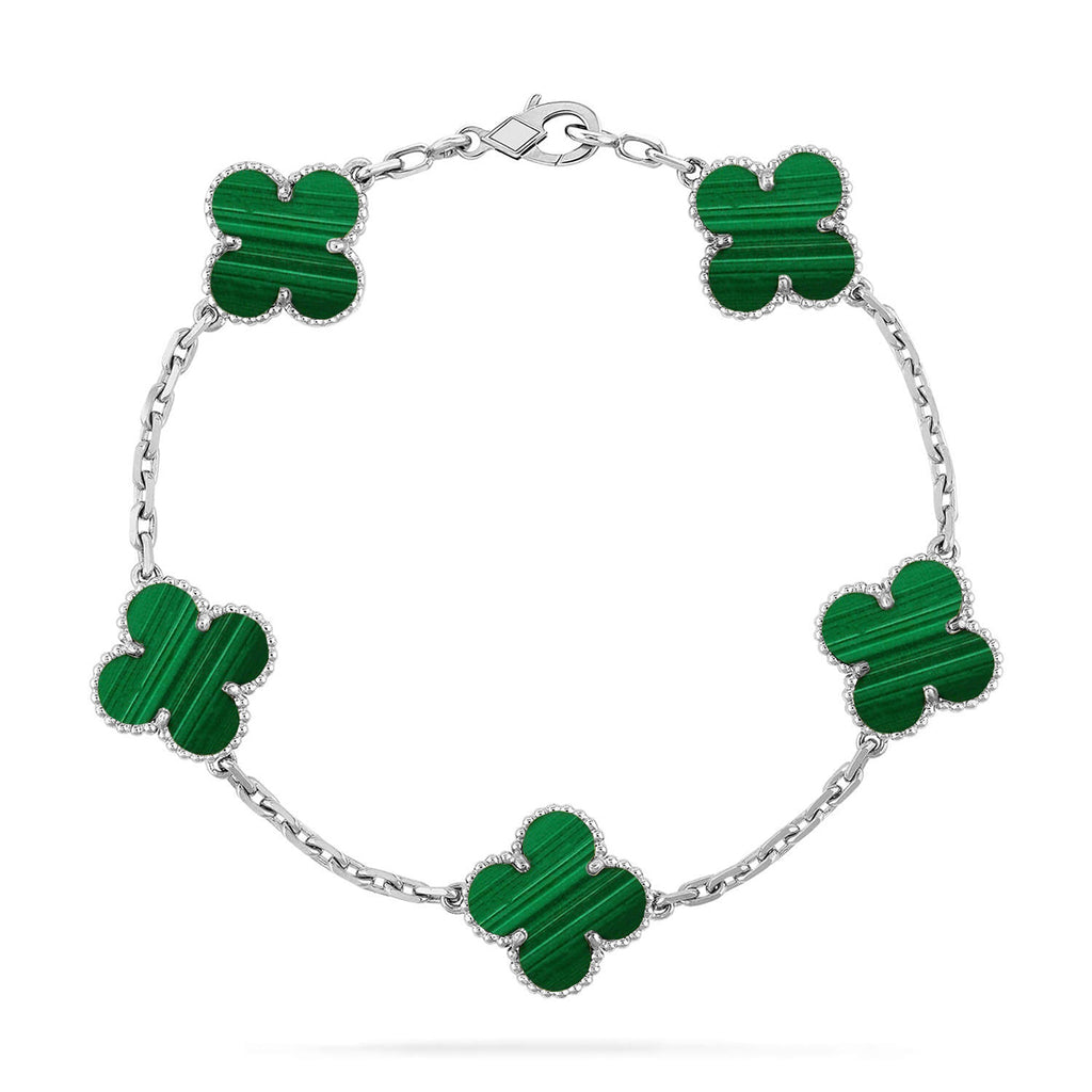 Lucky Clover 5-Motif Bracelet - Malachite Collection