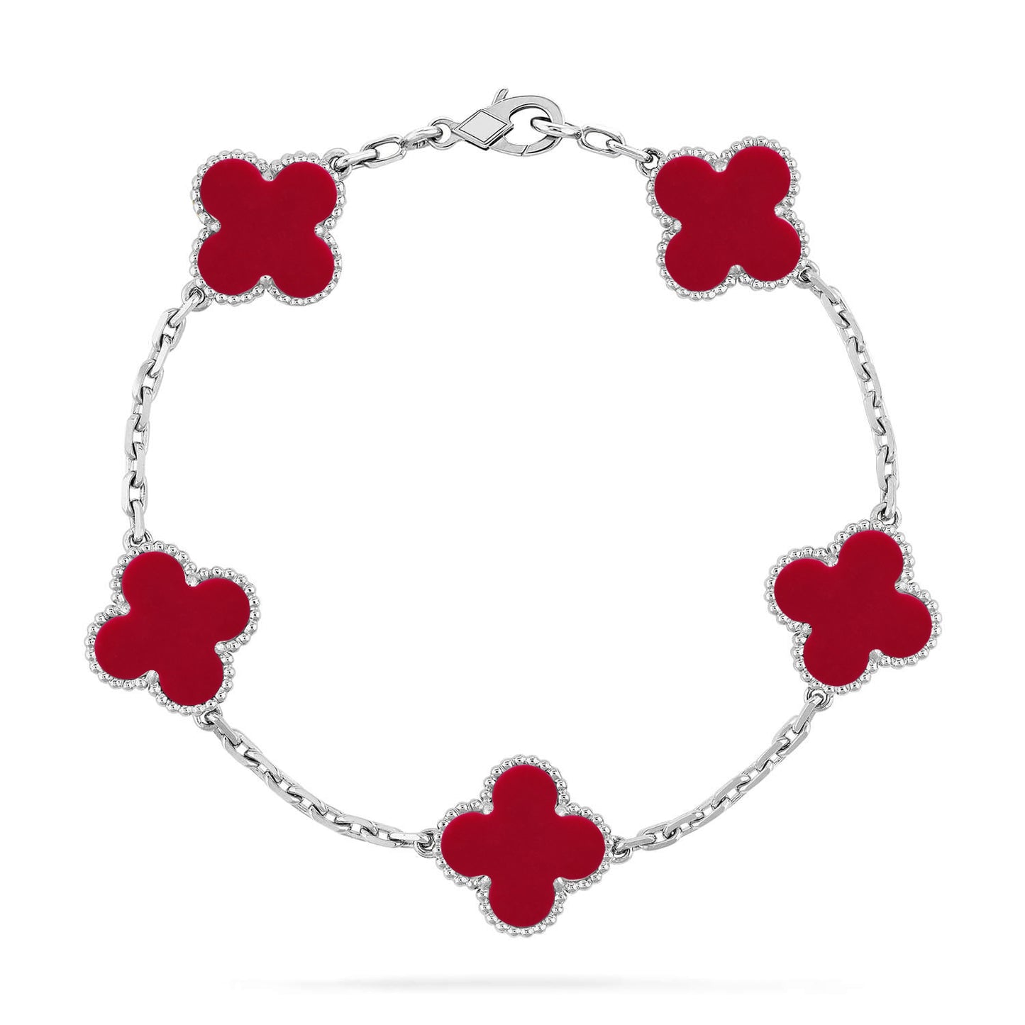 Lucky Clover 5-Motif Bracelet - Red Carnelian Collection