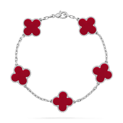 Lucky Clover 5-Motif Bracelet - Red Carnelian Collection