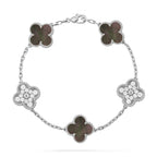 Glücks-Armband mit 5-Motiv-Kleeblatt und Perlmutt – Naturfarbenes graues Perlmutt