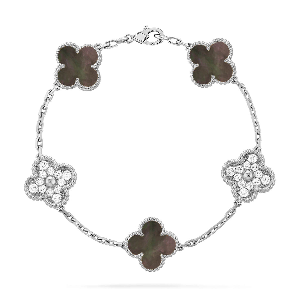 Lucky 5-Motif Clover Serenity Bracelet - Natural Grey Mother of Pearl