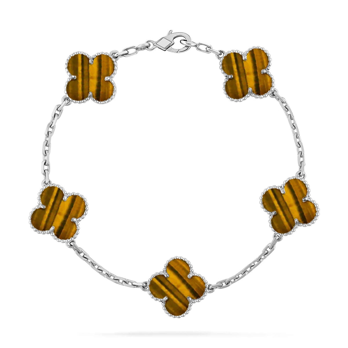 Lucky 5-Motif Clover Prosperity Bracelet - Natural Tiger’s Eye Gemstone