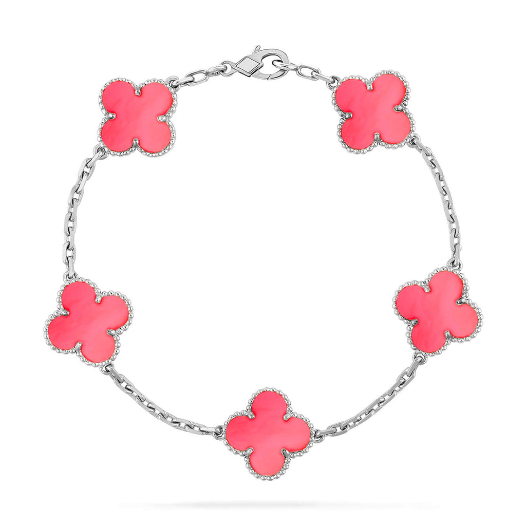 Lucky 5-Motif Clover Serenity Bracelet - Natural Pink Mother of Pearl