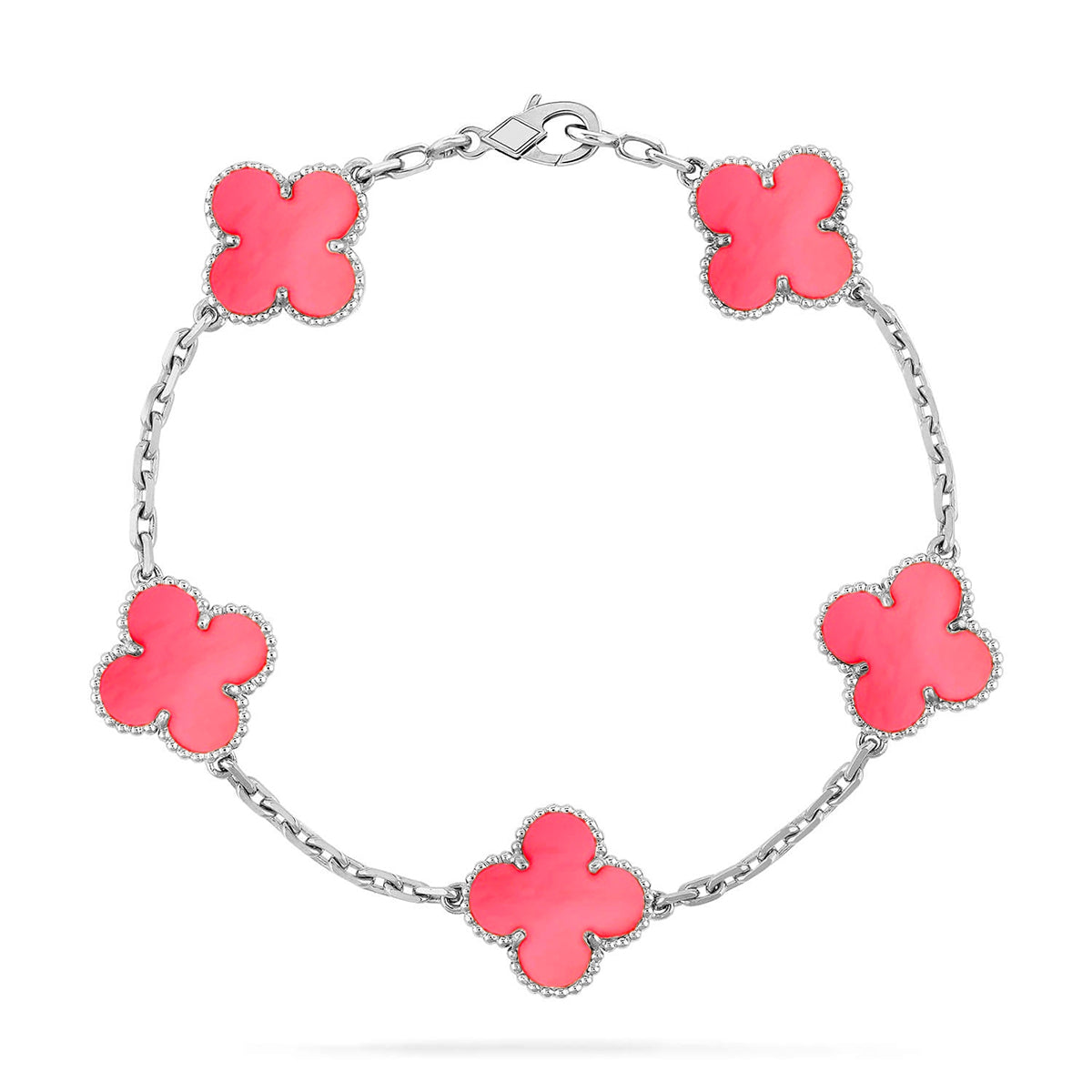 Lucky 5-Motif Clover Serenity Bracelet - Natural Pink Mother of Pearl
