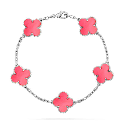 Armband Lucky Clover 5-Motiv – Kollektion Pinkfarbenes Perlmutt