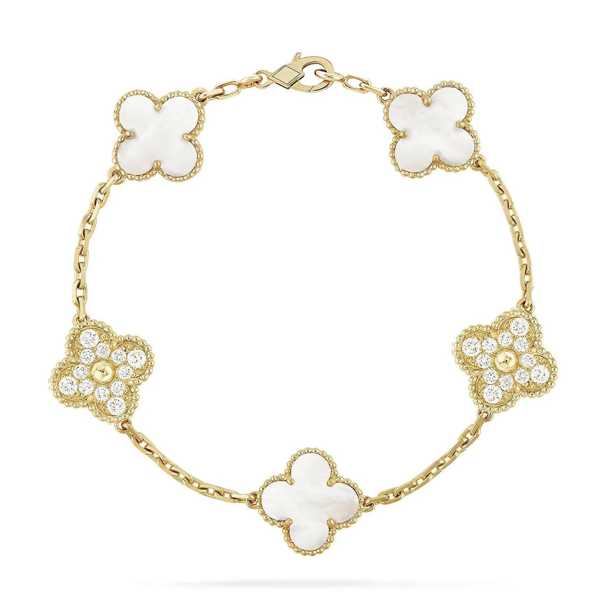 Lucky 5-Motif Clover Bracelet - Natural Mother of Pearl