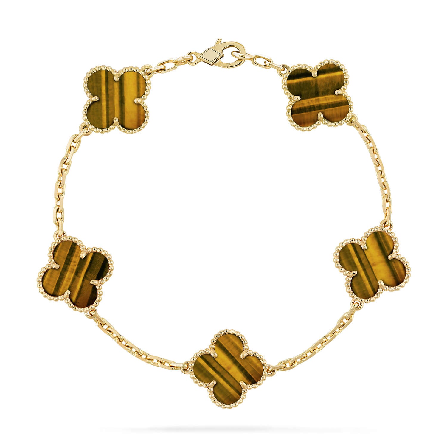 Lucky 5-Motif Clover Prosperity Bracelet - Natural Tiger’s Eye Gemstone