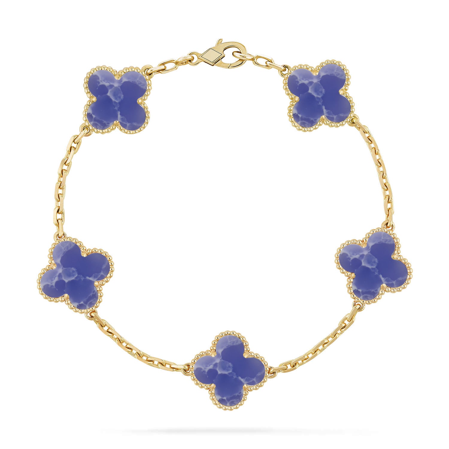 Lucky 5-Motif Clover Serenity Bracelet - Natural Blue Larimar Gemstone