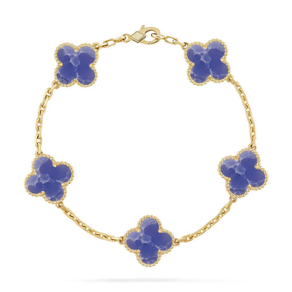 Glücksklee 5-Motiv-Armband – Blaue Larimar-Kollektion