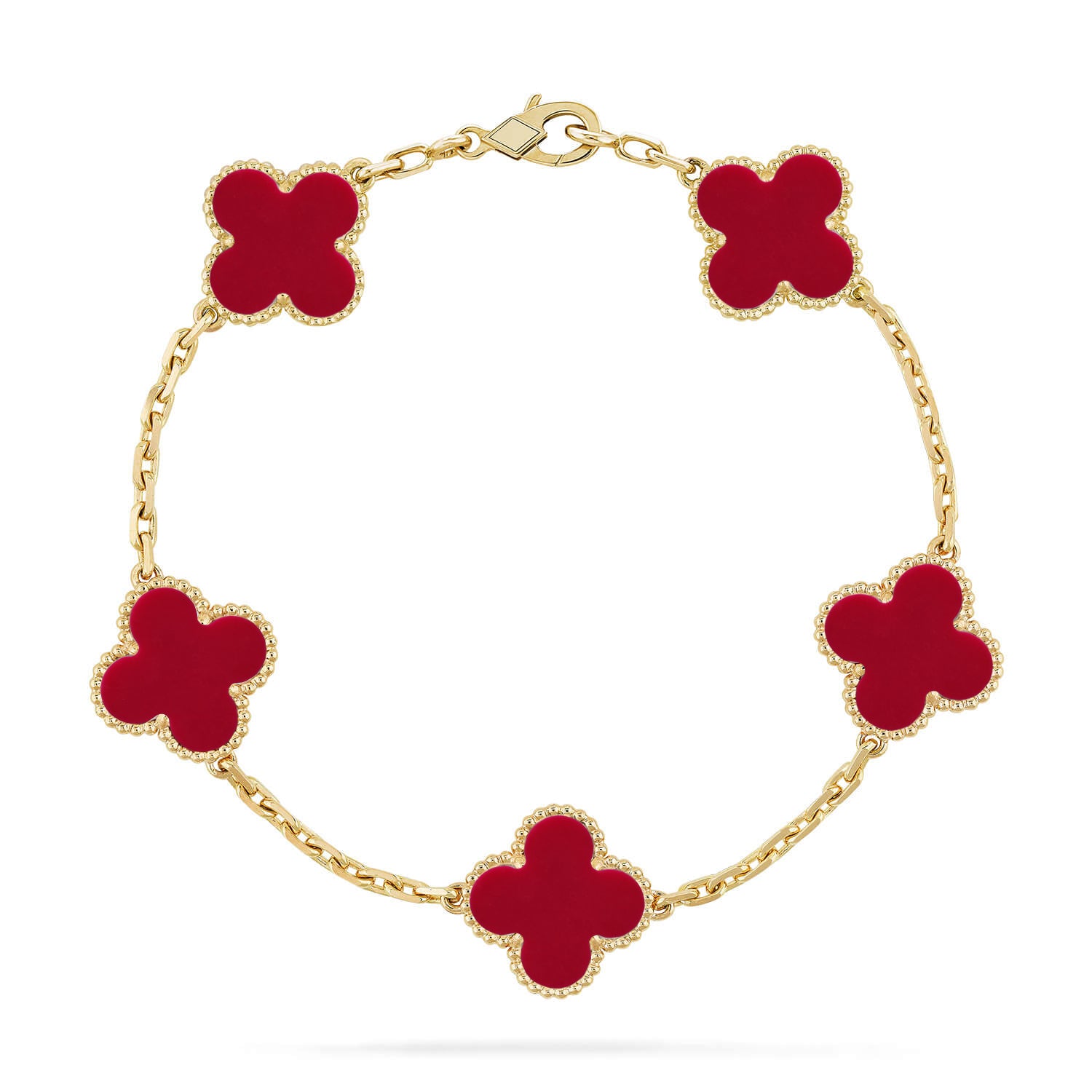 Lucky 5-Motif Clover Passion Bracelet - Natural Red Chalcedony