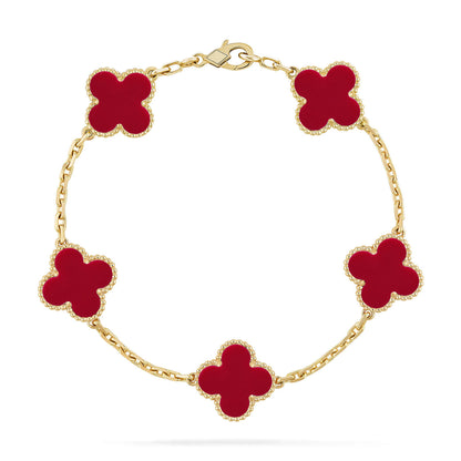 Lucky Clover 5-Motif Bracelet - Red Carnelian Collection