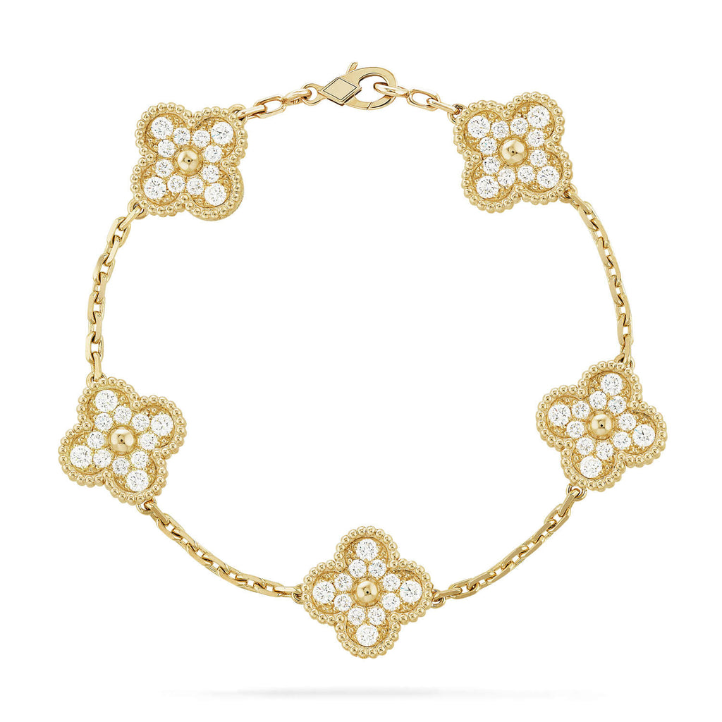 Lucky Clover 5-Motif Bracelet - Full-Diamond