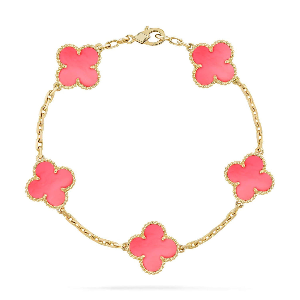 Lucky 5-Motif Clover Serenity Bracelet - Natural Pink Mother of Pearl