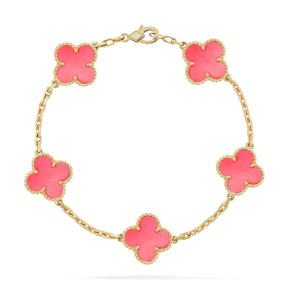 Lucky 5-Motif Clover Serenity Bracelet - Natural Pink Mother of Pearl