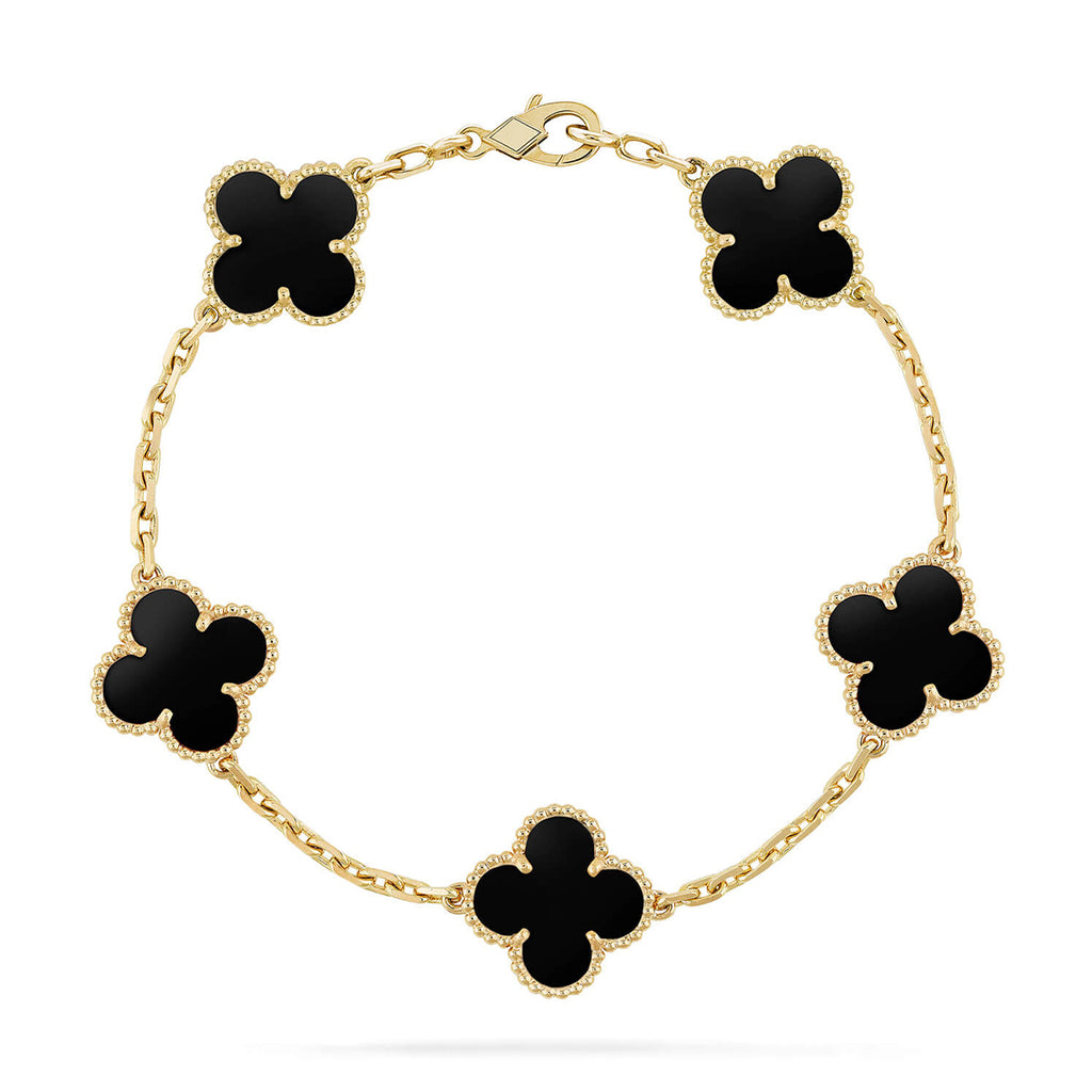 Lucky Clover 5-Motiv Armband – Black Onyx Kollektion